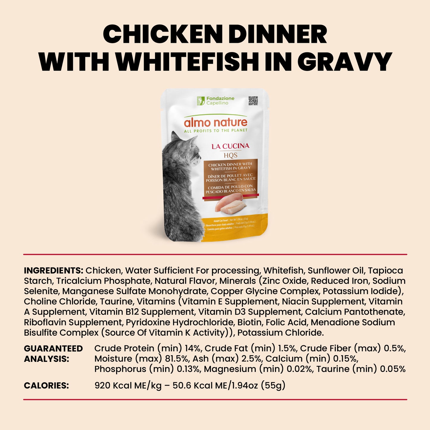 Almo Nature HQS La Cucina Pouches - Chicken Dinner With Whitefish In Gravy 55g