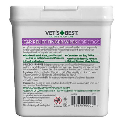 Vets Best Ear Relief Finger Wipes Dogs 50ct