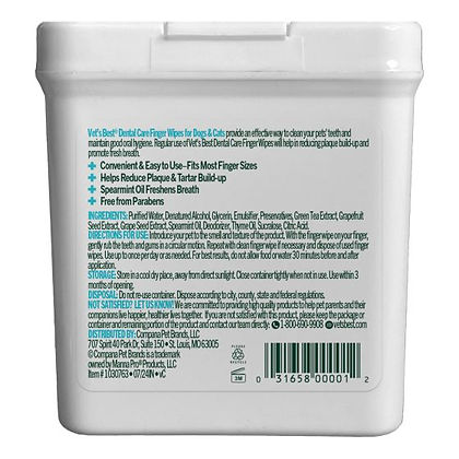 Vets Best Dental Finger Wipes For Dogs & Cats