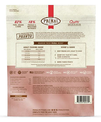 Primal Frozen Pronto Pork Dog 4lb