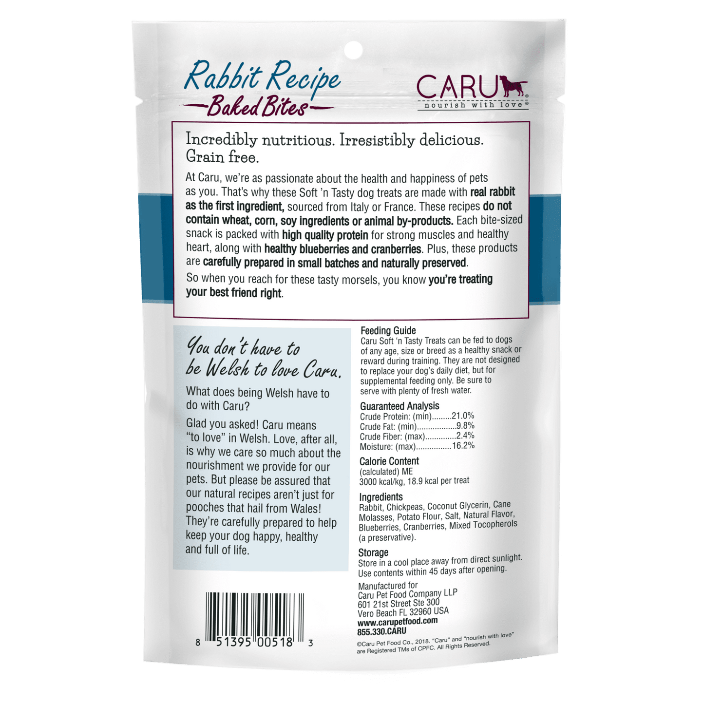 Caru Natural Rabbit Recipe Bites for Dogs 4oz