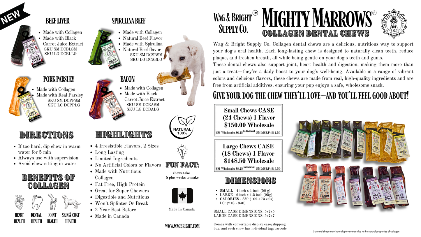 Wag & Bright Supply Co. - Mighty Marrows Collagen Dental Chew - Bacon LG
