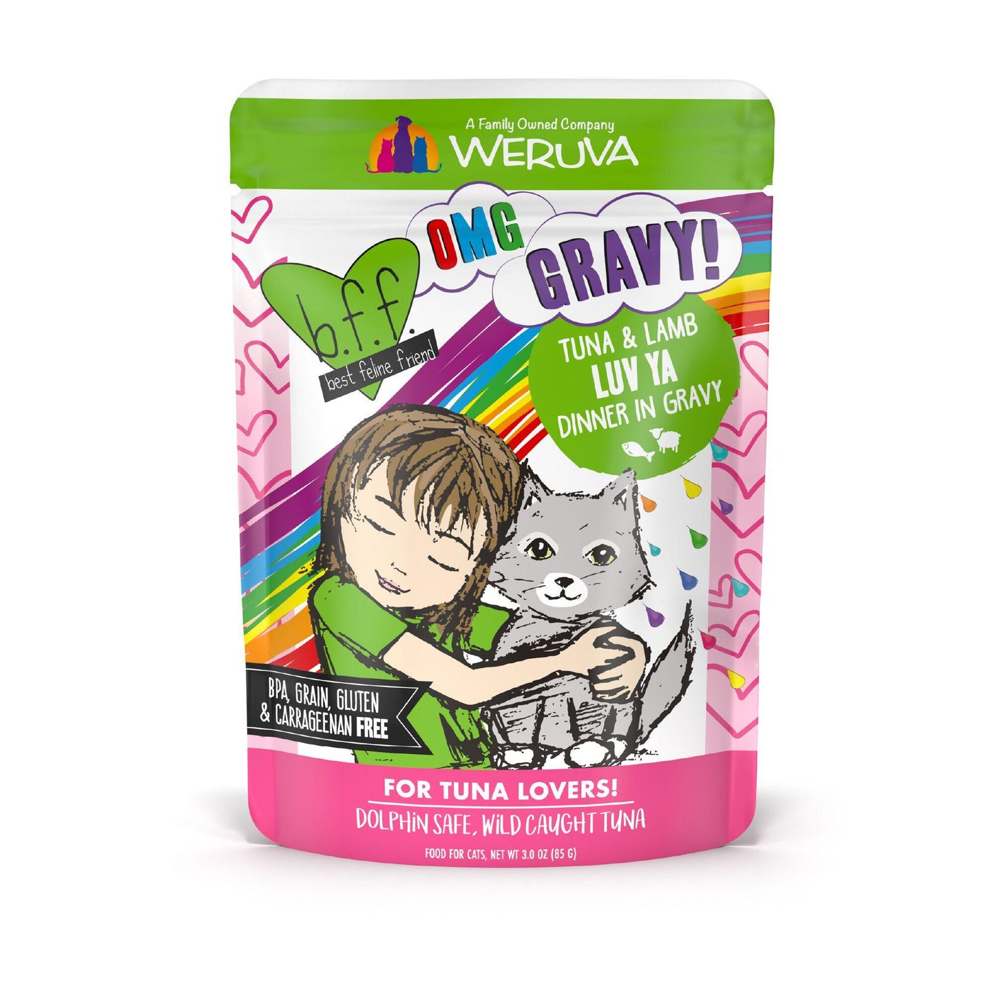 Weruva BFF OMG GRAVY Tuna & Lamb Luv Ya Dinner in Gravy Wet Cat Food Pouch 3-oz