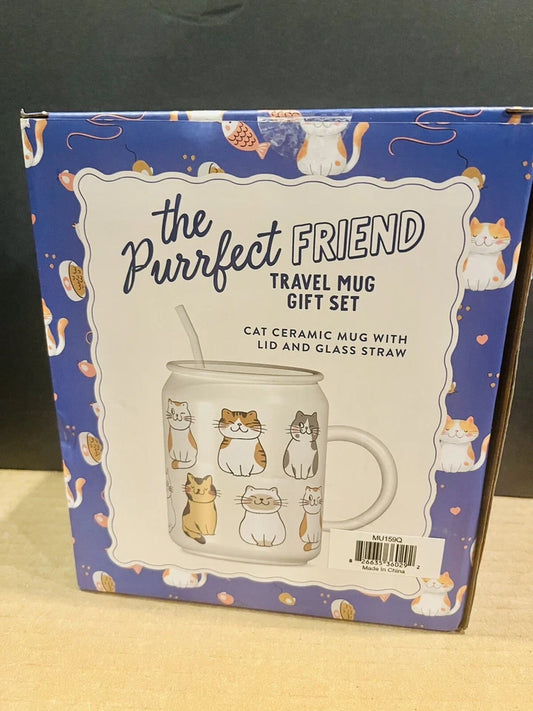 Travel Mug/Lid/Glass Straw Set Cats