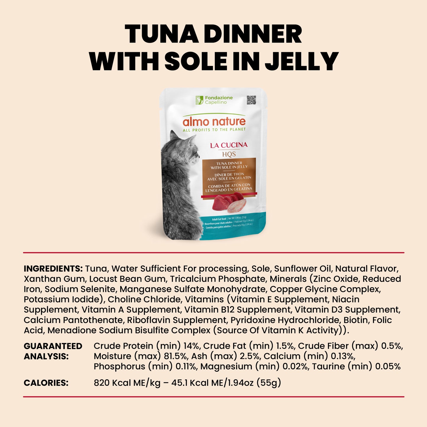 Almo Nature HQS La Cucina Pouches - Tuna Dinner With Sole In Jelly 55g
