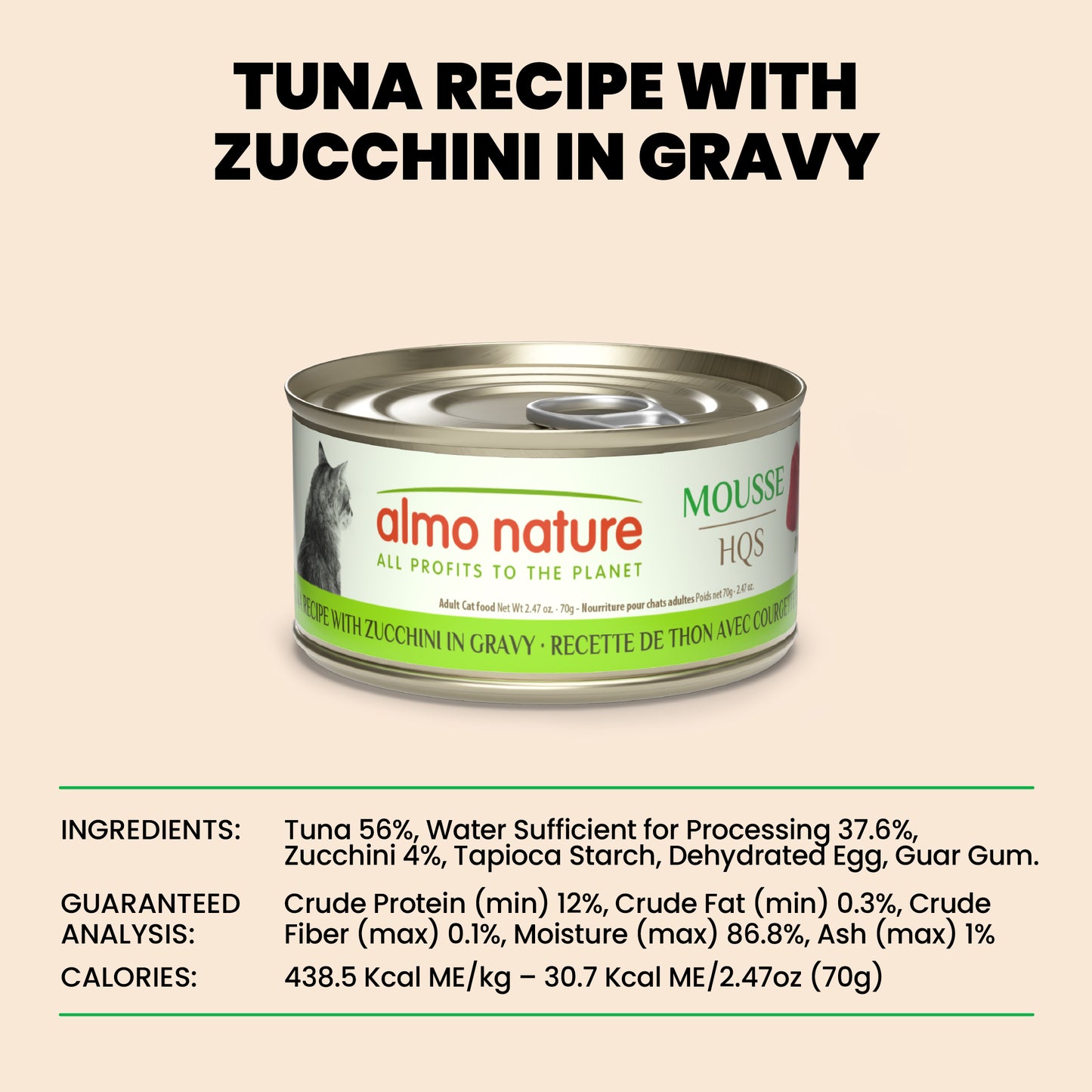 Almo Nature HQS Natural Mousse - Tuna Recipe With Zucchini In Gravy 70g