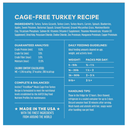 Instinct Frozen FreshRaw Meals Grass-Fed Turkey Recipe Dog Food 226g