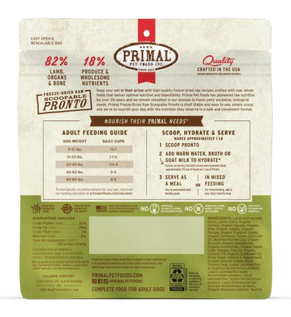 PRIMAL Freeze Dried Raw Pronto Lamb Recipe DOG 7oz