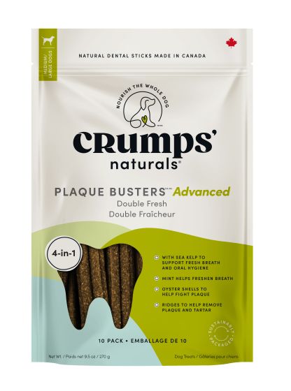 Crumps Plaque Busters Fresh Dental Sticks With Sea Kelp & Mint Dog 10pc 7in