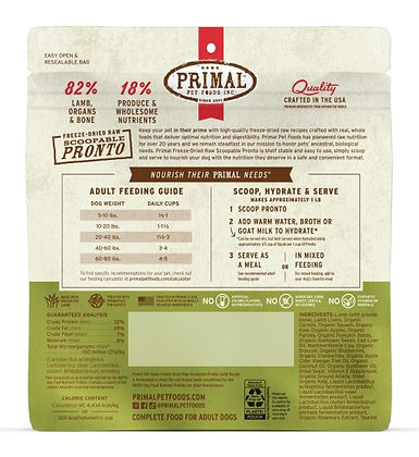PRIMAL Freeze Dried Raw Pronto Lamb Recipe DOG 16oz