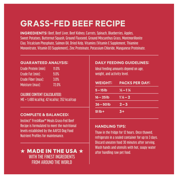 Instinct Frozen FreshRaw Meals Grass-Fed Beef Recipe Dog Food 226g