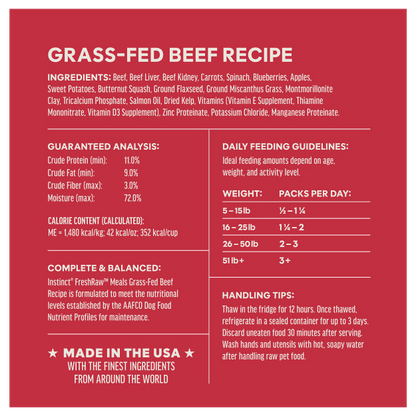 Instinct Frozen FreshRaw Meals Grass-Fed Beef Recipe Dog Food 226g