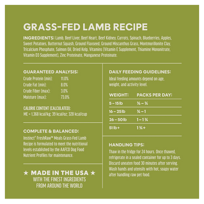 Instinct Frozen FreshRaw Meals Grass-Fed Lamb Recipe Dog Food 226g