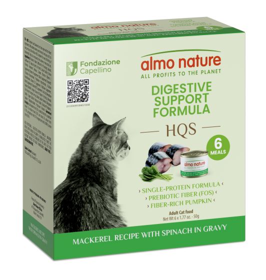 Almo Nature HQS Digestive Support - Mackerel Recipe With Spinach In Gravy 6x50g