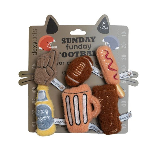 Dexypaws Plush Cat Toys, Sunday Football 6pc
