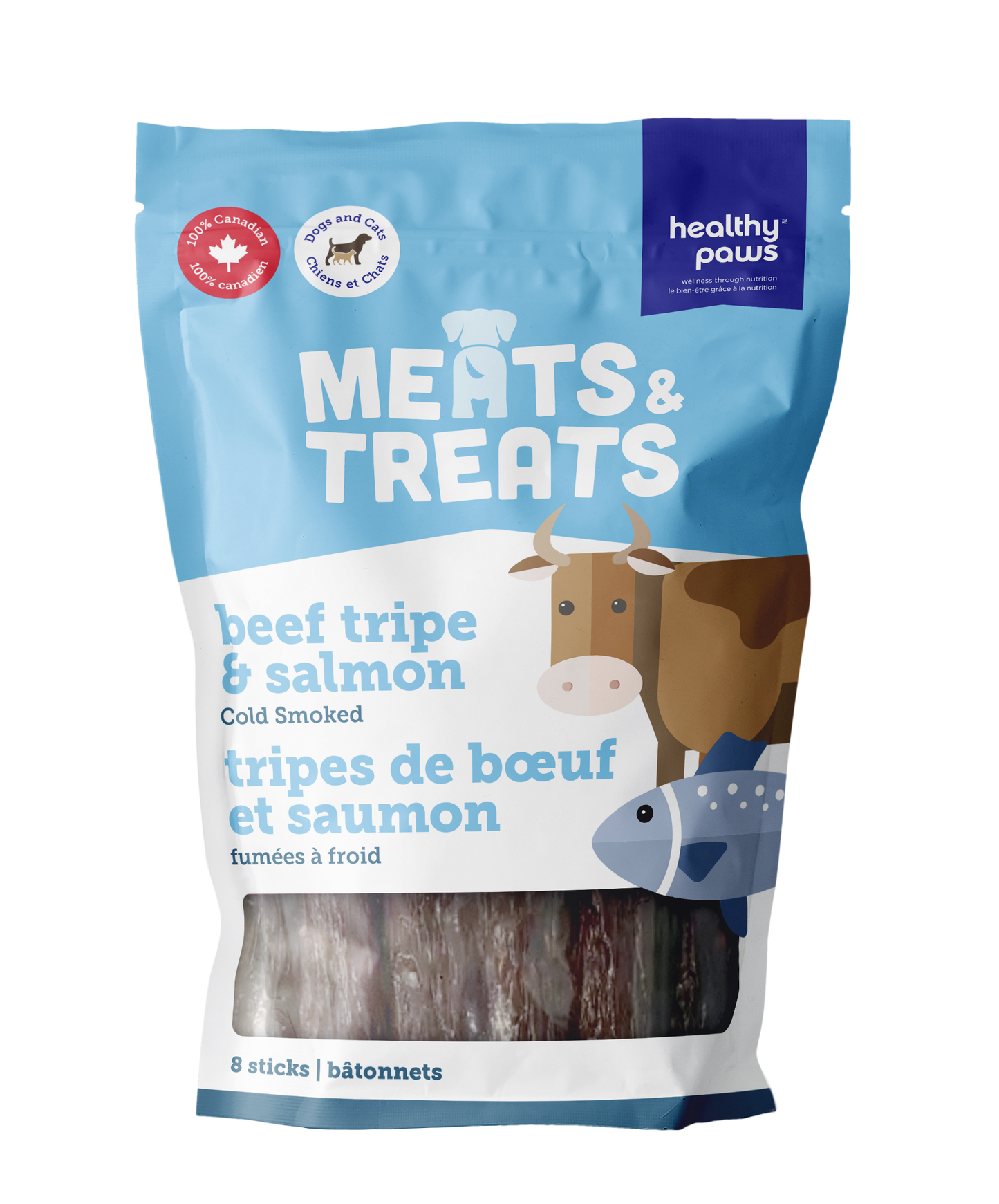 Healthy Paws Cold Smoked Tripe Sticks Beef & Salmon - 8 Sticks