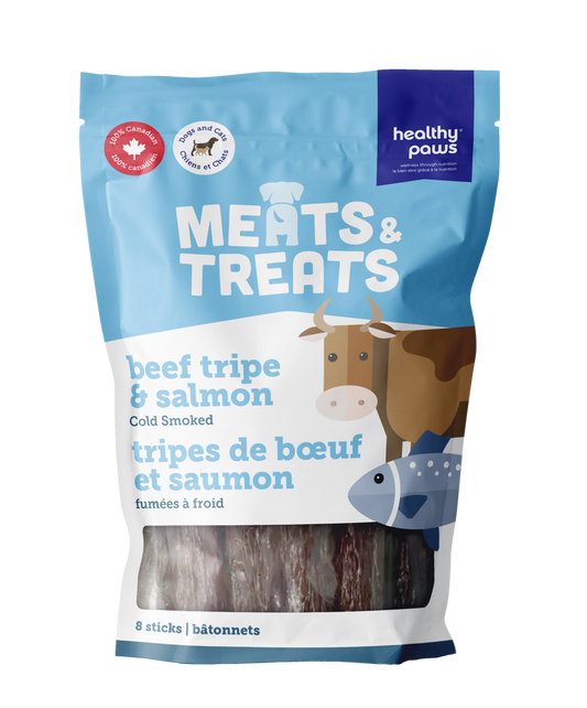 Healthy Paws Cold Smoked Tripe Sticks Beef & Salmon - 8 Sticks