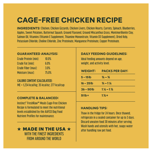 Instinct Frozen FreshRaw Meals Grass-Fed Chicken Recipe Dog Food 226g