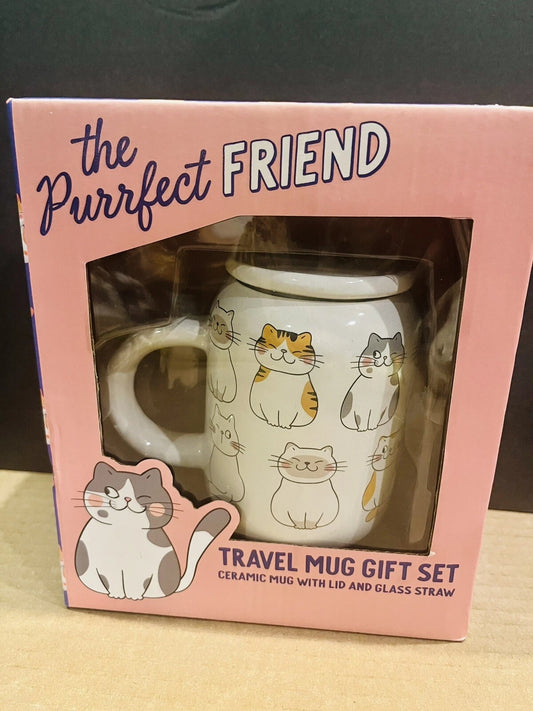 Travel Mug/Lid/Glass Straw Set Cats