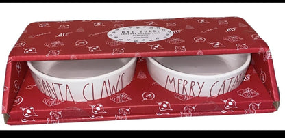 Holiday Rae Dunn 4" Pet Bowls Set Cat 2pk